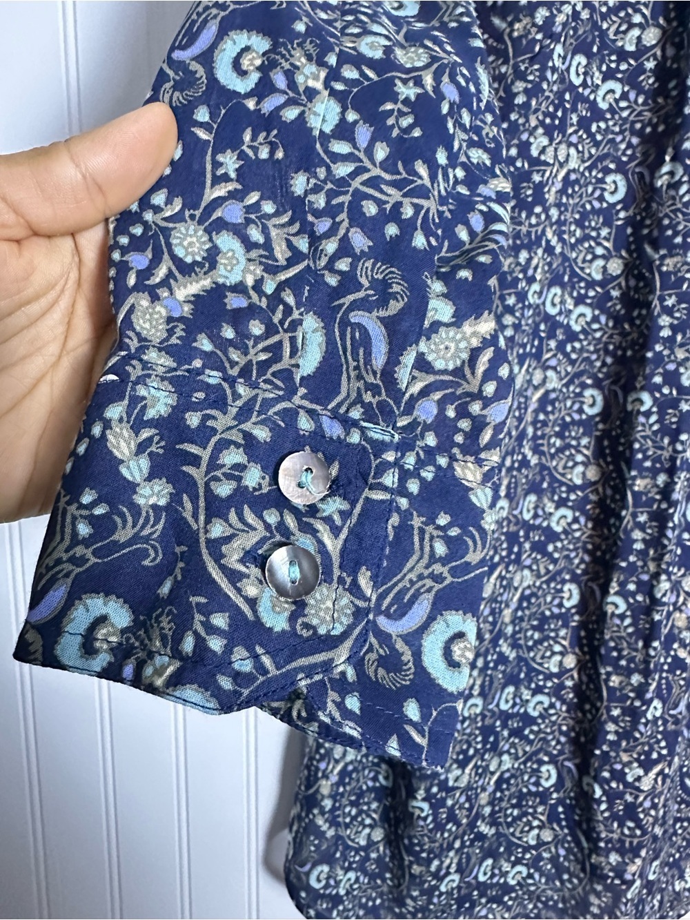 Roller Rabbit blue floral dress long sleeves button-down front M Relax Fit - Picture 9 of 12